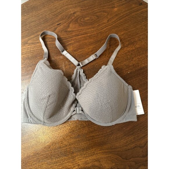NWT  Auden Lightly Lined Demi Coverage Racerback Bra In Gray Size 34C - Picture 2 of 4